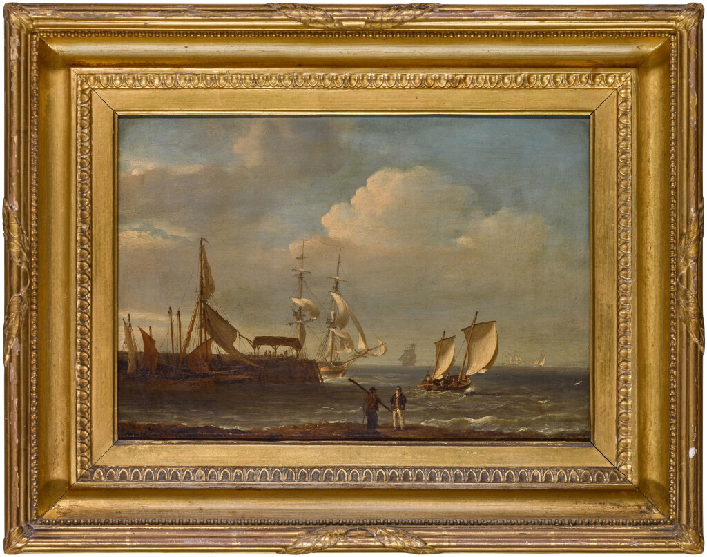 View full screen - View 1 of Lot 23. Coastal landscape with shipping by a jetty.