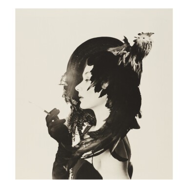 View full screen - View 1 of Lot 21. IRVING PENN | 'WOMAN IN CHICKEN HAT (LISA FONSSAGRIVES-PENN) (A)'.