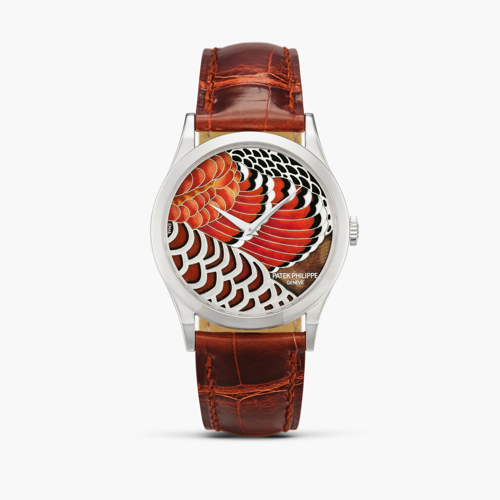 View full screen - View 1 of Lot 2374. "Plumes Faisan D'Elliot", Reference 5077P-090 | A platinum wristwatch with cloisonné enamel dial, Circa 2015.