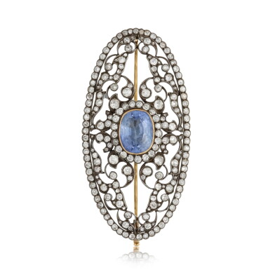 View full screen - View 1 of Lot 51. Sapphire and diamond brooch, early 20th century .