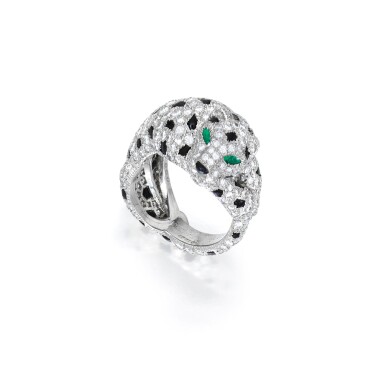 View full screen - View 1 of Lot 6. Cartier | Onyx, Emerald and Diamond 'Panthère' Ring, France.