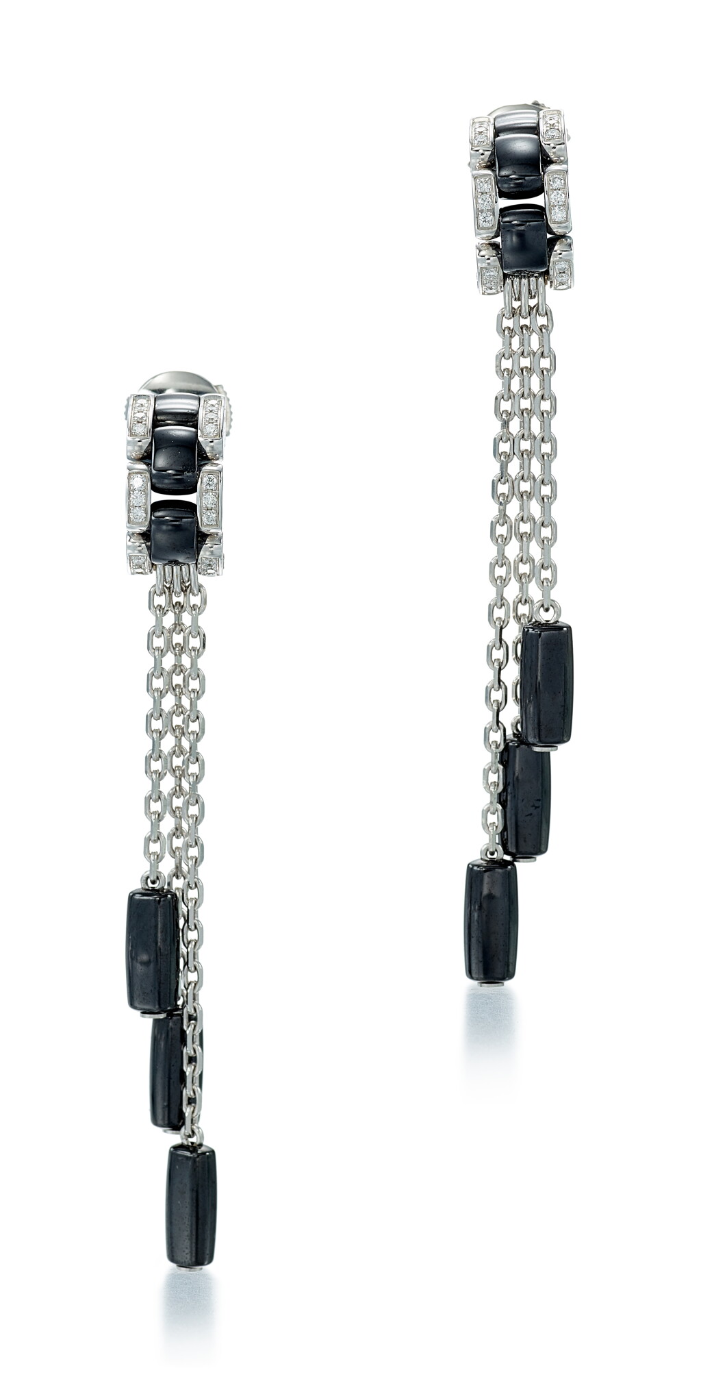 View full screen - View 1 of Lot 9101. PAIR OF CERAMIC AND DIAMOND PENDENT EARRINGS, 'ULTRA', CHANEL | 陶瓷 配 鑽石 吊耳環一對, 'Ultra', 香奈兒 ( Chanel ).