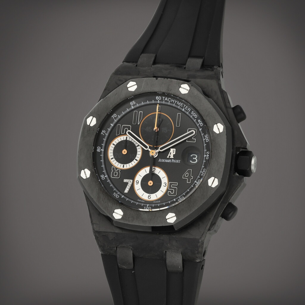 View full screen - View 1 of Lot 56. Royal Oak Offshore 'Ginza 7', Reference 26205AU.OO.D002CR.01 | A limited edition carbon fiber chronograph wristwatch with date | Circa 2013.