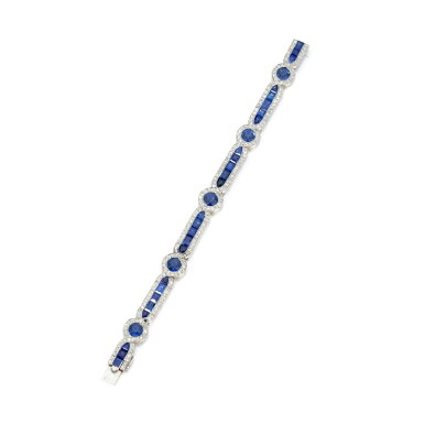 View full screen - View 1 of Lot 789. Sapphire and diamond bracelet, circa 1920.