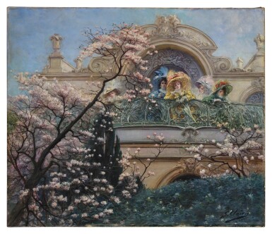 View full screen - View 1 of Lot 642. Dames sur un balcon au printemps.