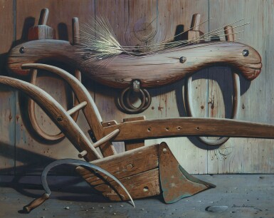 View full screen - View 1 of Lot 90. STEVAN DOHANOS | OXEN YOKE, SICKLE AND PLOW.