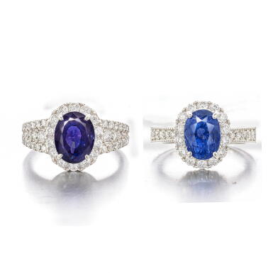 View full screen - View 1 of Lot 1963. Two Sapphire and Diamond Rings | 天然「斯里蘭卡」未經加熱藍寶石 及 變色藍寶石 配 鑽石 戒指兩枚(藍寶石總重約8.45克拉).