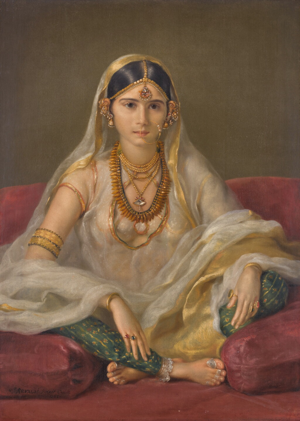 View full screen - View 1 of Lot 23. Portrait of a Mughal lady, seated in an interior.