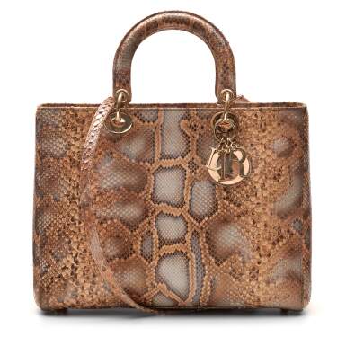 View full screen - View 1 of Lot 360. Gold and Grey Large Lady Dior Bag in Python Skin with Silver Tone Hardware, 2011.