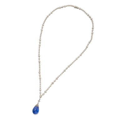 View full screen - View 1 of Lot 555. Diamond Necklace, Van Cleef & Arpels and Sapphire & Diamond Pendant.