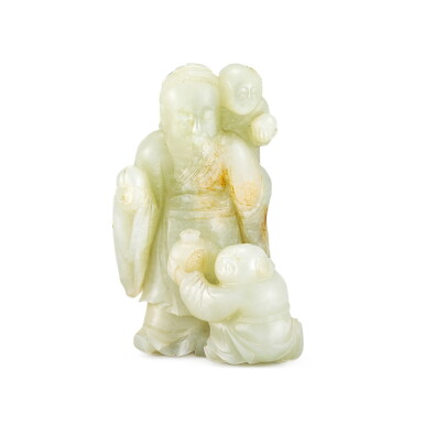 View full screen - View 1 of Lot 676. A CELADON JADE 'SHOULAO AND BOYS' GROUP QING DYNASTY, 18TH CENTURY | 清十八世紀 青白玉壽老童子.