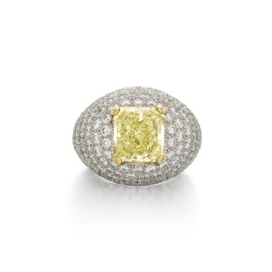 View full screen - View 1 of Lot 184. Fancy Yellow Diamond and Diamond Ring .