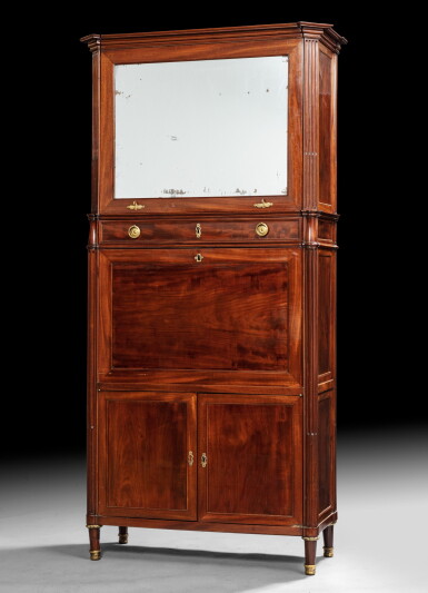 View full screen - View 1 of Lot 89. A Louis XVI mahogany secrétaire à guillotine, stamped LELEU, circa 1780 | Secrétaire à guillotine en acajou mouluré d'époque Louis XVI, estampillé LELEU, vers 1780.