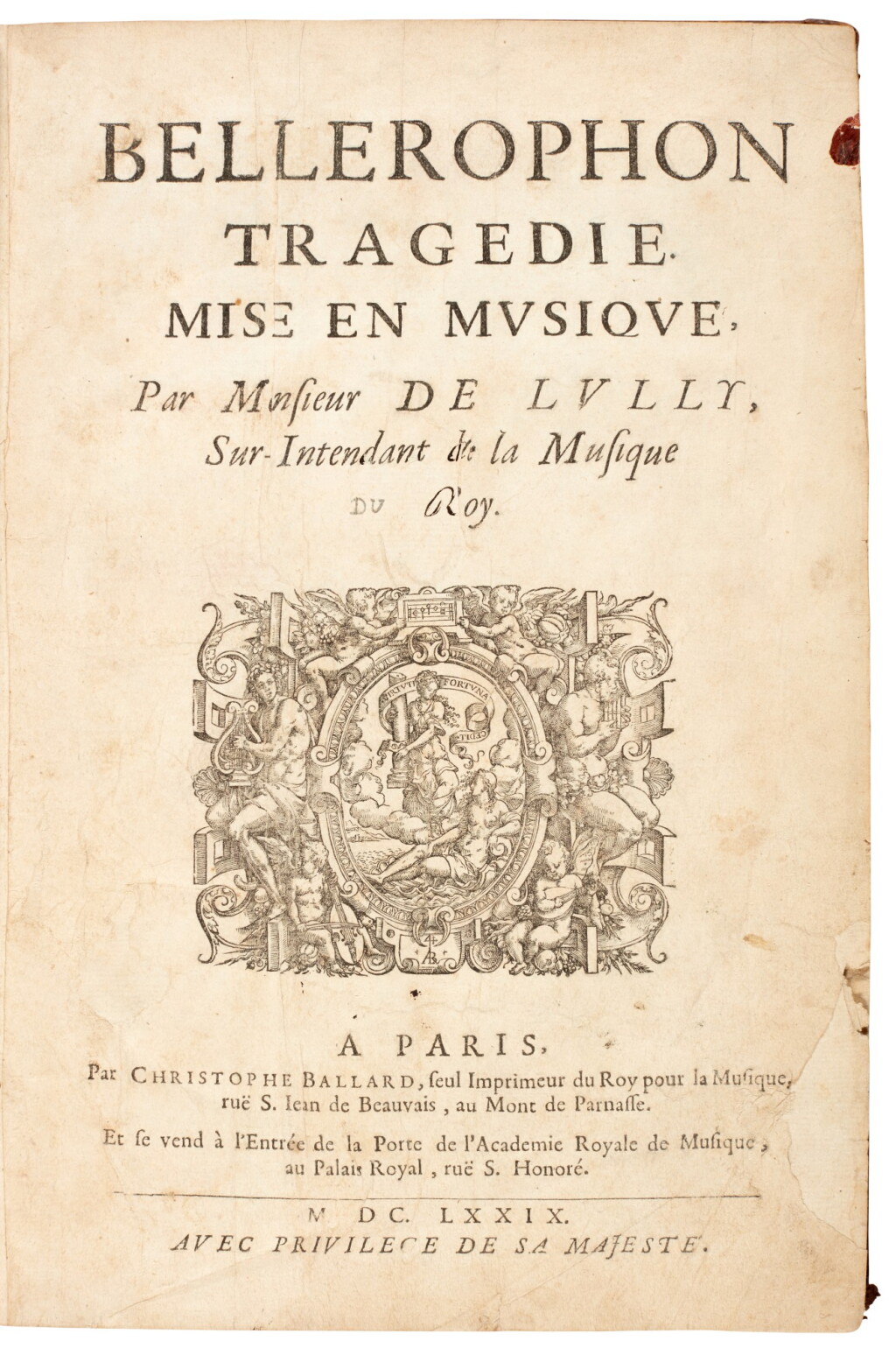 View full screen - View 1 of Lot 31. J.-B. Lully. First edition of "Bellérophon", 1679.