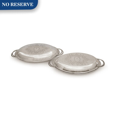 View full screen - View 1 of Lot 171. A Pair of George III Silver Oval Two Handled Entrée Dishes, Peter and Ann Bateman, London, 1798.