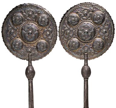 View full screen - View 1 of Lot 284. A PAIR OF ARMENIAN SILVER-GILT LITURGICAL FANS, TURKEY, 18TH CENTURY.
