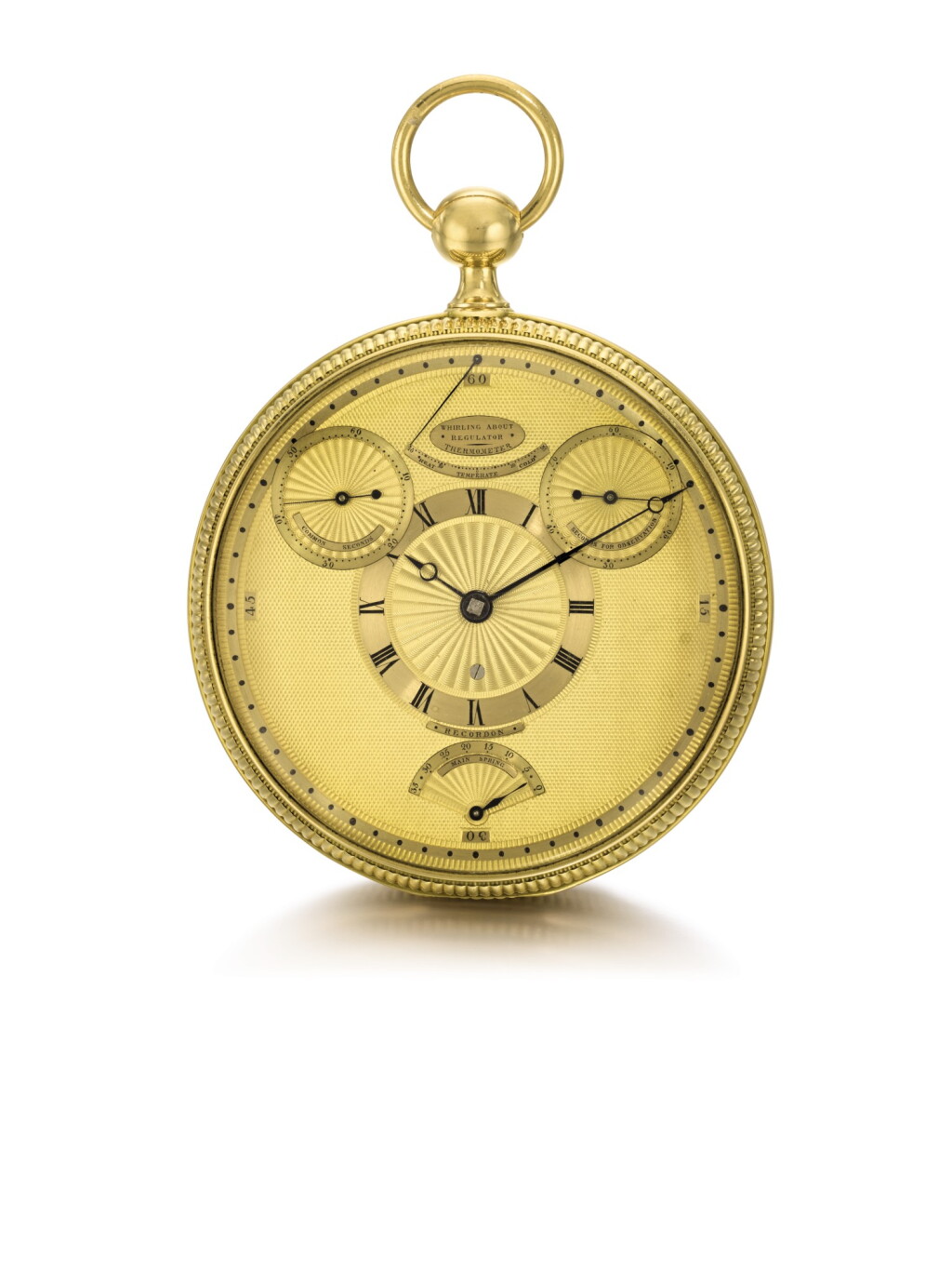 View full screen - View 1 of Lot 28. BREGUET | RETAILED BY RECORDON, LONDON: A HIGHLY IMPORTANT GOLD FOUR MINUTE TOURBILLON WATCH OF ROYAL PROVENANCE WITH ROBIN ESCAPEMENT, THERMOMETER AND STOP SLIDE FOR TIMING THE SECONDS 1808, NO. 1297.
