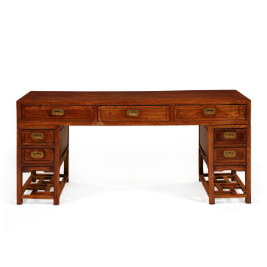 View full screen - View 1 of Lot 1200. A 'hongmu' five-drawer pedestal desk (Jiaji'an), Qing dynasty, late 19th / early 20th century | 清十九世紀末 / 二十世紀初 紅木架几案.
