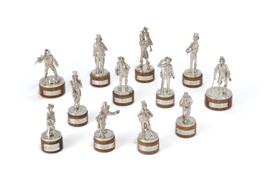 View full screen - View 1 of Lot 264. A Set of Twelve English Silver Charles Dickens Figures, C.J. Vander Ltd., London, 1977/78/86.