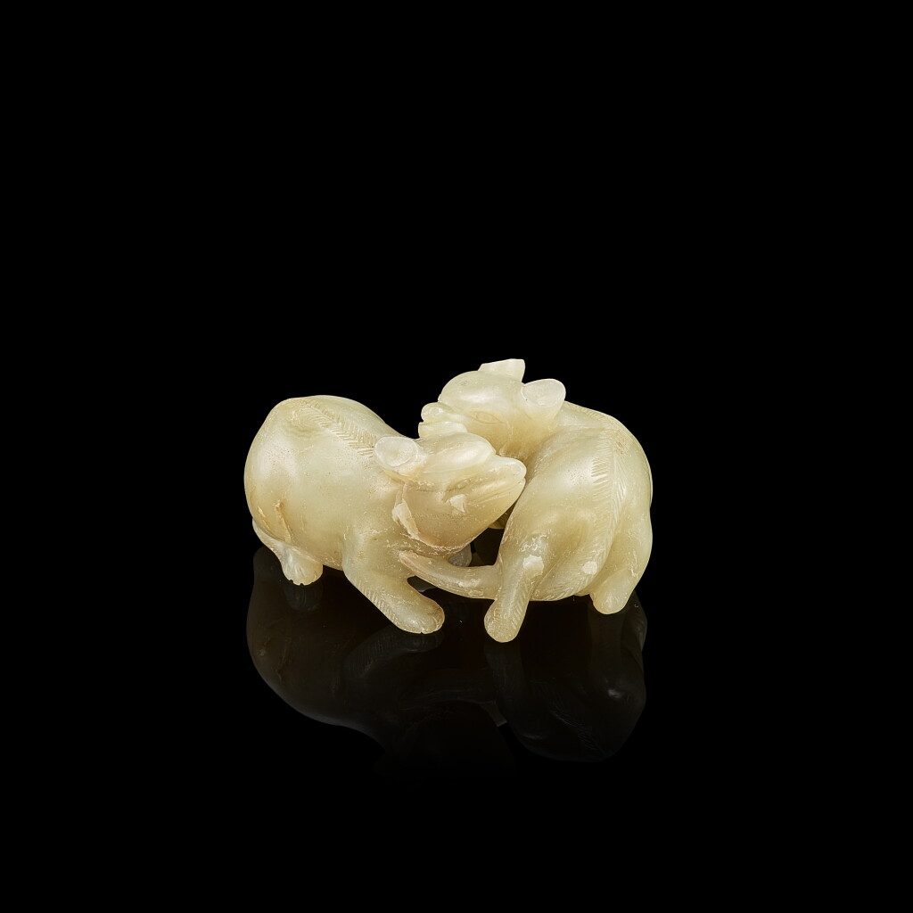 View full screen - View 1 of Lot 3039. A celadon jade 'badgers' group, Qing dynasty, 19th century 清十九世紀 青白玉雙獾.