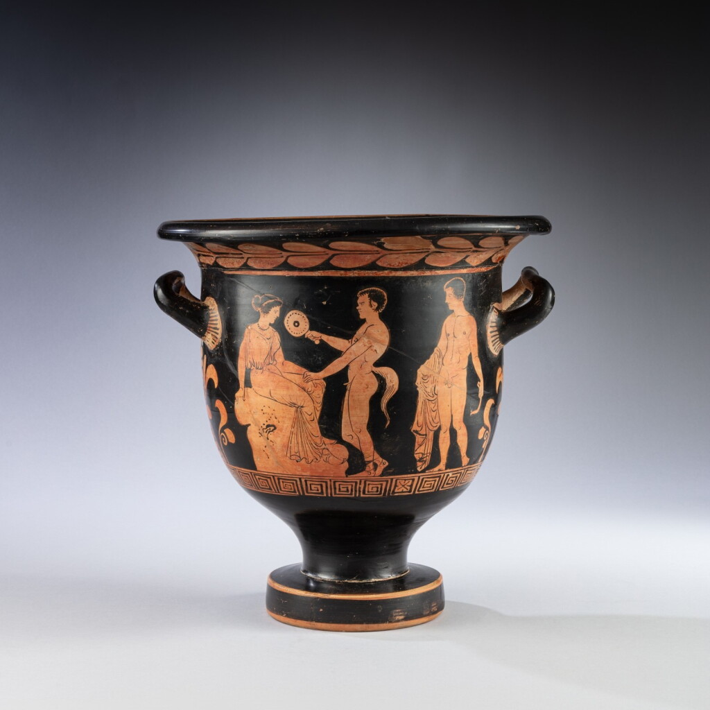 View full screen - View 1 of Lot 8. A Lucanian Red-figured Pottery Bell Krater, attributed to the Painter of Taranto 102547, circa 400-380 B.C..