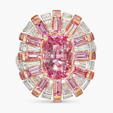 View full screen - View 1 of Lot 1737. Padparadscha Sapphire, Pink Sapphire and Diamond Ring | 6.15克拉 天然「斯里蘭卡」未經加熱橙粉紅色剛玉, 粉紅色剛玉 配 鑽石 戒指.