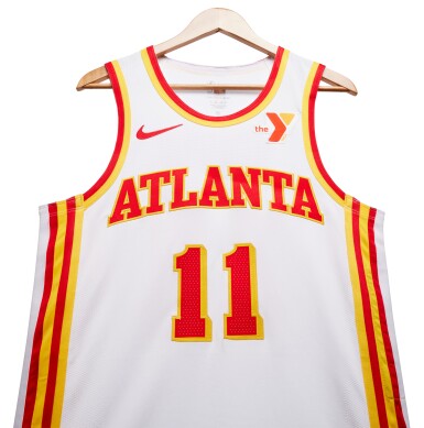 View full screen - View 1 of Lot 123. Trae Young Atlanta Hawks 2023-2024 Game Worn Association Edition Jersey | Double-Double.