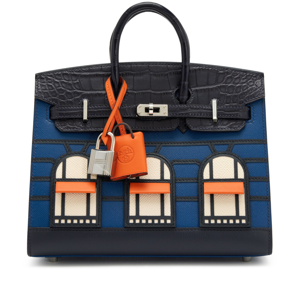 View full screen - View 1 of Lot 14. Limited Edition Bleu Marine Matte Alligator, Deep Blue Madame, Orange H Swift, Craie Epsom, Bleu Indigo and Bleu Obscur Sombrero Faubourg Sellier Birkin 20 Palladium Hardware, 2022.