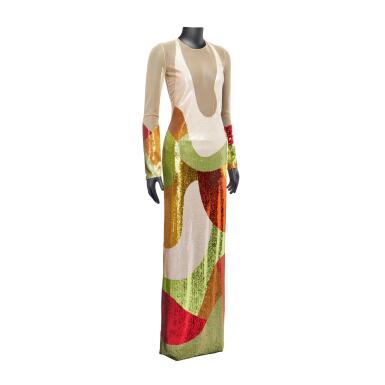 tom ford embroidered dress 2011 Tom Ford Green Sheer Tulle Lace Velvet-Bra Trained Editorial Gown
