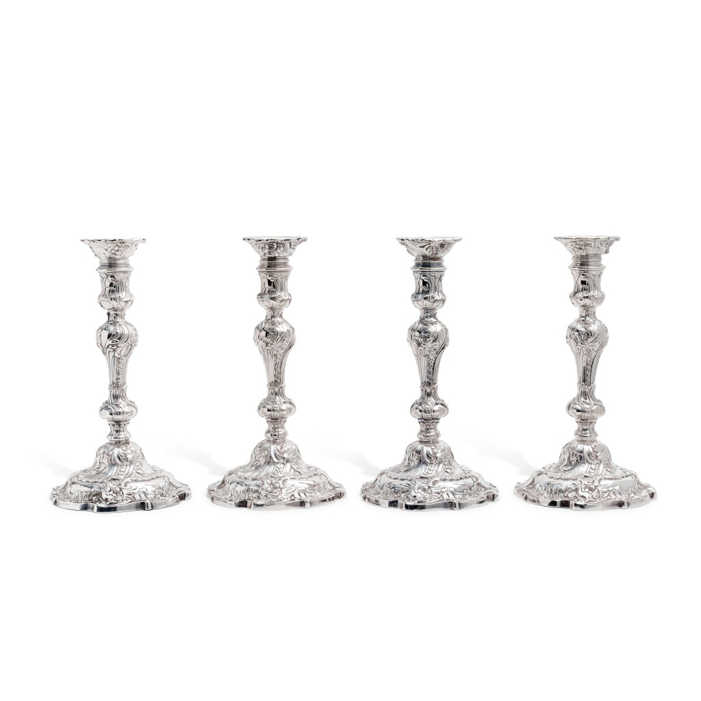 View full screen - View 1 of Lot 30. A Set of Four George II Silver Candlesticks, Edward Wakelin, London, 1747.