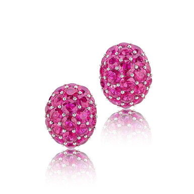 View full screen - View 1 of Lot 1672. PAIR OF RUBY AND DIAMOND EARRINGS | 格拉夫 | 紅寶石 配 鑽石 耳環一對.
