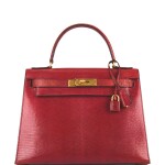 Hermès Rouge Vif Sellier Kelly 28cm of Niloticus Lizard with Gold Hardware
