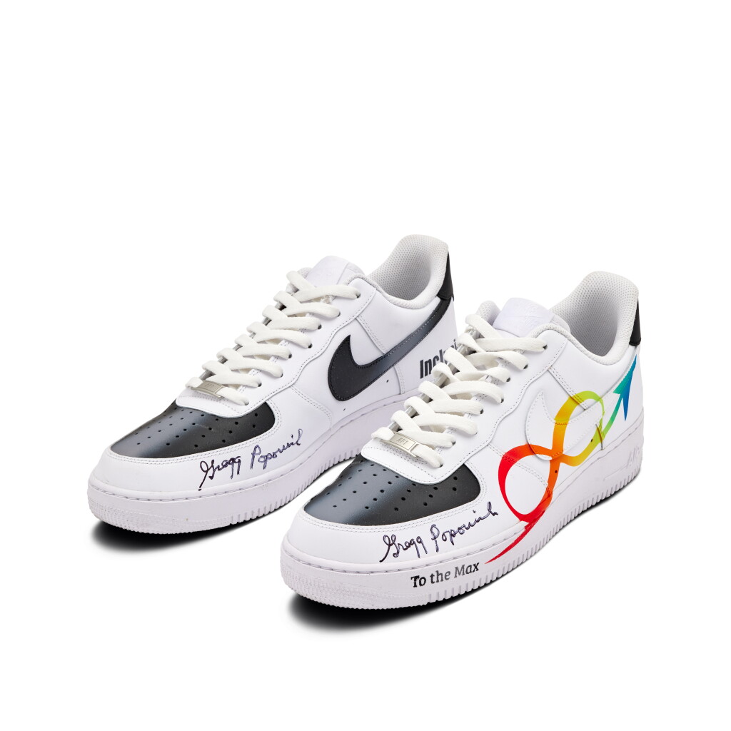 View full screen - View 1 of Lot 44. Gregg Popovich San Antonio Spurs 2023-2024 Game Worn and Signed Custom Air Force 1s | To The Max Foundation .