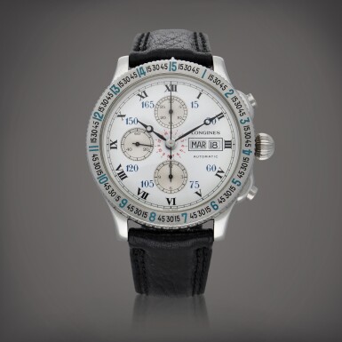 View full screen - View 1 of Lot 606. Lindbergh Hour Angle Watch, Reference 2602 4 | A stainless steel chronograph wristwatch with day and date | Circa 1995.