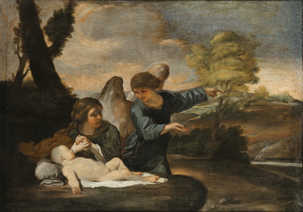 View full screen - View 1 of Lot 84. WORKSHOP OF ANDREA SACCHI | The angel appearing to Hagar and Ishmael.