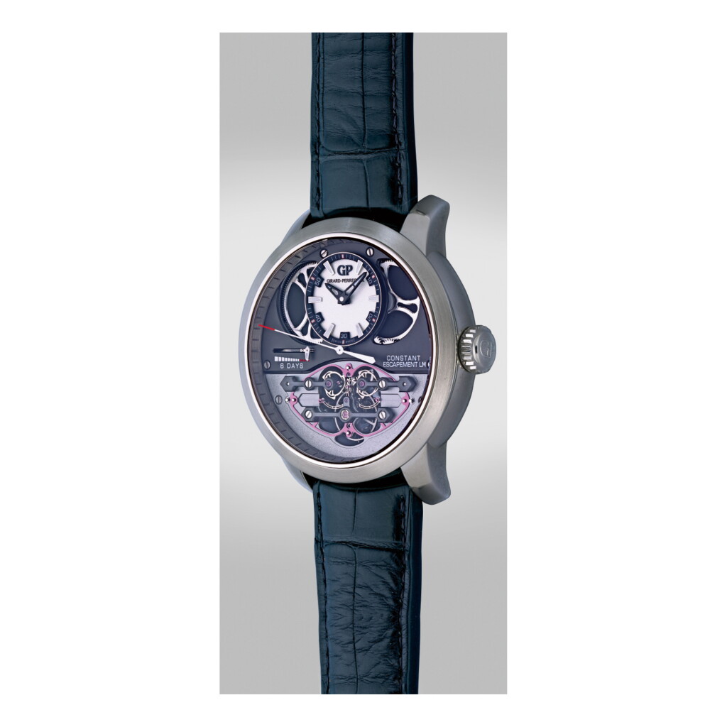 View full screen - View 1 of Lot 979. GIRARD-PERREGAUX | CONSTANT ESCAPEMENT L.M., AN IMPRESSIVE WHITE GOLD WRISTWATCH WITH SIX DAY LINEAR POWER RESERVE INDICATION AND CONSTANT FORCE ESCAPEMENT CIRCA 2013 | 芝柏 |「CONSTANT ESCAPEMENT L.M.」白金腕錶備6日直線式動力儲存顯示及恆動擒縱裝置,年份約2013.