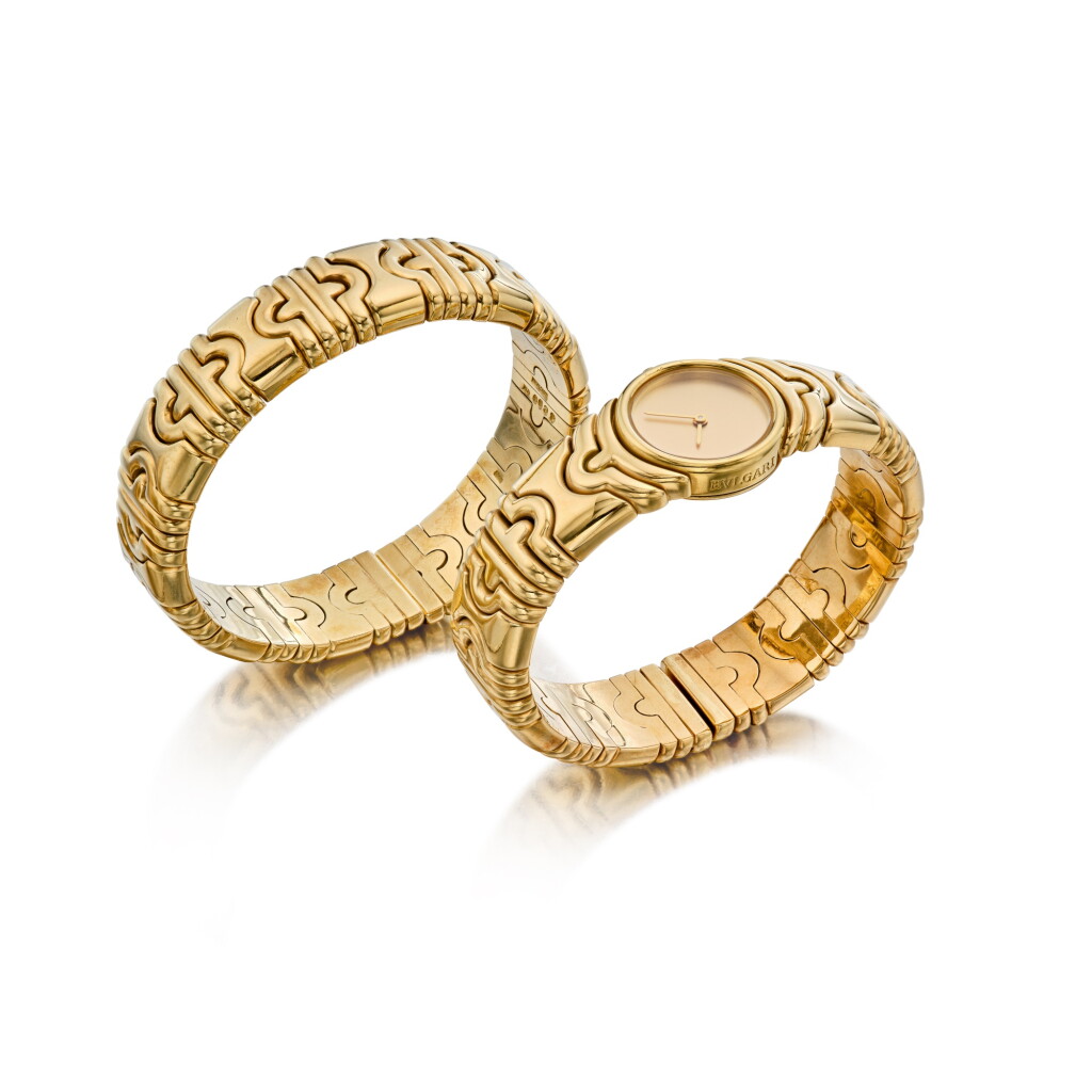 View full screen - View 1 of Lot 355. Gold 'Parentesi' Cuff-Bracelet and Wristwatch.