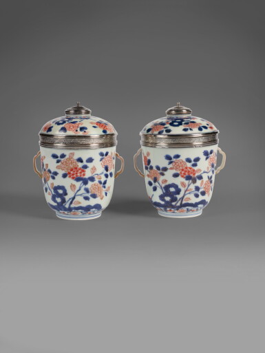 View full screen - View 1 of Lot 502. A Pair of Large Régence Silver-Mounted Imari Porcelain Covered Pots, Paris, 1717-22.
