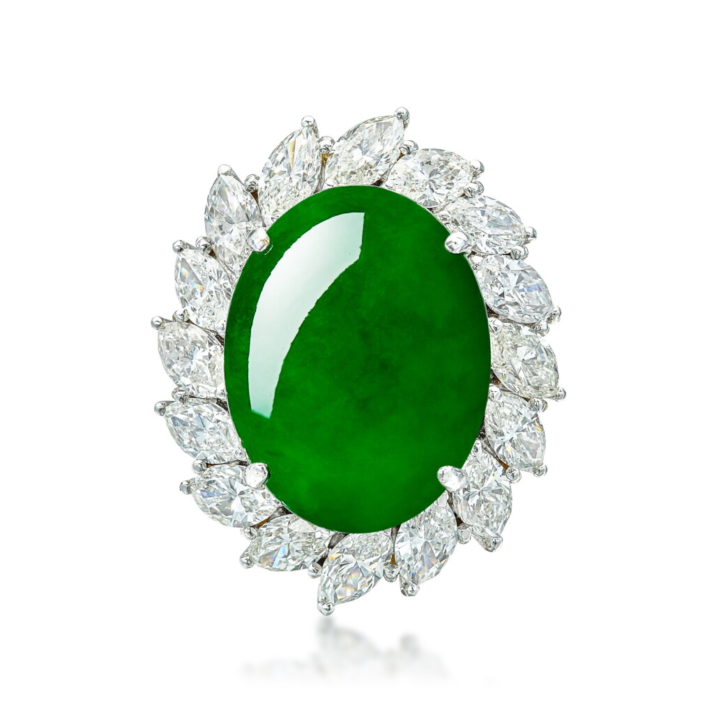 View full screen - View 1 of Lot 1619. Jadeite and Diamond Ring | 天然翡翠 配 鑽石 戒指.