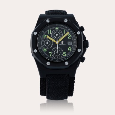 View full screen - View 1 of Lot 235. Royal Oak Offshore 'End of Days', Reference 25770SN.OO.0001KE.01 | A limited edition PVD-coated stainless steel chronograph wristwatch with date | Circa 1999.
