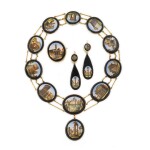 Parure or, onyx et micromosaique | Micromosaic, gold and onyx parure