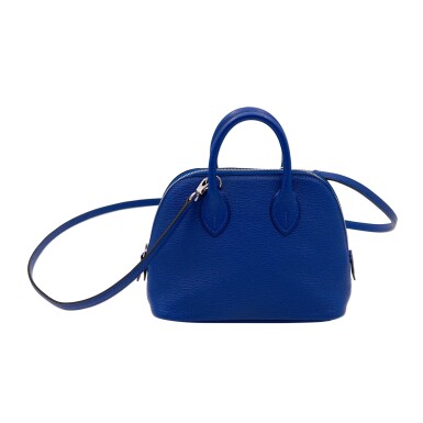 View full screen - View 1 of Lot 13. HERMÈS | BLUE ELECTRIC CHEVRE LEATHER MINI BOLIDE 1923 WITH SILVER HARDWARE.