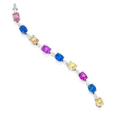 View full screen - View 1 of Lot 4. Retailed by Cartier | Multi-Colored Sapphire and Diamond Bracelet.