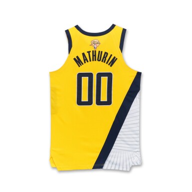 View full screen - View 1 of Lot 34. Bennedict Mathurin Indiana Pacers 2025 NBA Finals Game Worn Statement Edition Jersey | Game 2 .