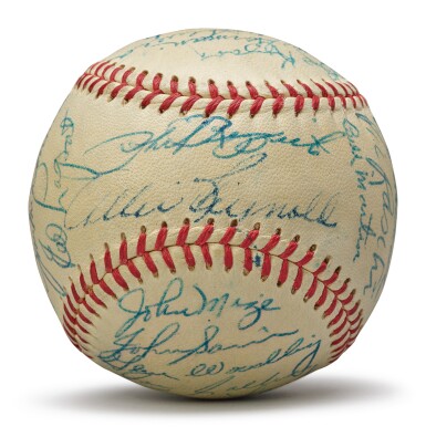 View full screen - View 1 of Lot 147. New York Yankees | 1953 New York Yankees Autographed baseball, signed by 5 Hall of Famers.
