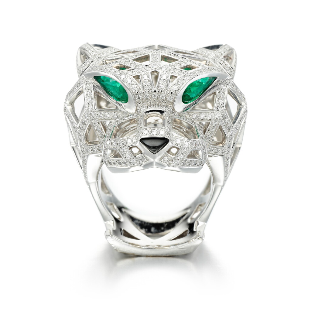 View full screen - View 1 of Lot 222. Emerald, onyx and diamond ring, 'Panthère' | 卡地亞 | 「Panthère」祖母綠配縞瑪瑙及鑽石戒指.