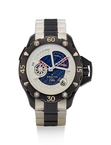 View full screen - View 1 of Lot 8205. ZENITH | DEFY XTREME, REFERENCE 96.0515.685, A PVD COATED TITANIUM WRISTWATCH WITH DATE, POWER RESERVE INDICATION AND BRACELET, CIRCA 2006.