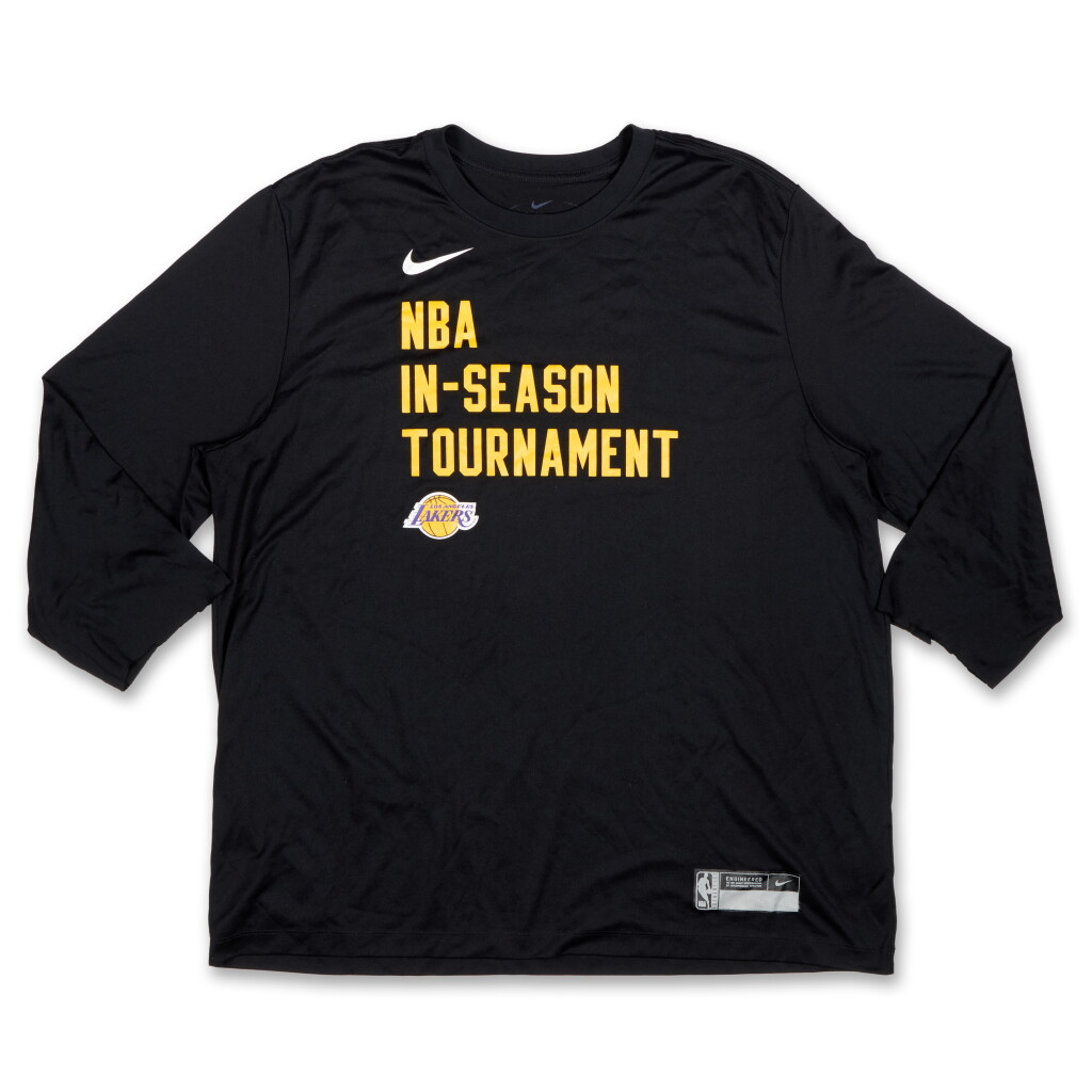 View full screen - View 1 of Lot 58. Los Angeles Lakers 2023-24 In-Season Tournament Game Issued City Edition Warmup Long Sleeve Shooting Shirt.