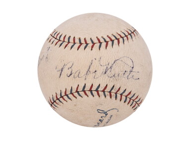 View full screen - View 1 of Lot 11. 1928 Babe Ruth & Lou Gehrig Dual Signed OAL Barnard Baseball (PSA/DNA & SGC).
