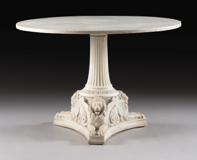 View full screen - View 1 of Lot 76. A GERMAN CARVED WHITE CARRARA MARBLE CENTRE TABLE, ATTRIBUTED TO K.F. SCHINKEL CIRCA 1830.